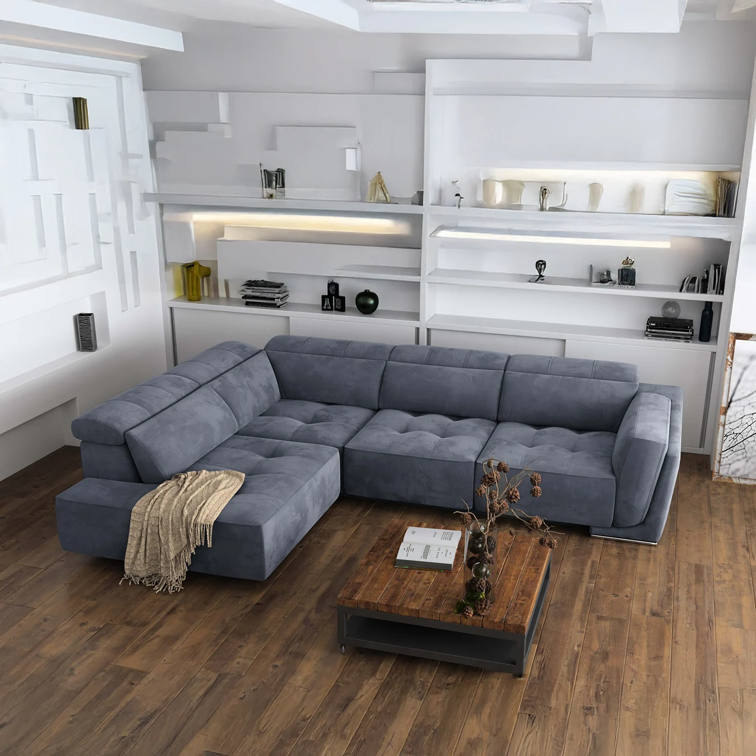 Bilbao Midnight Blue Sectional Sofa Left Bumper Chaise