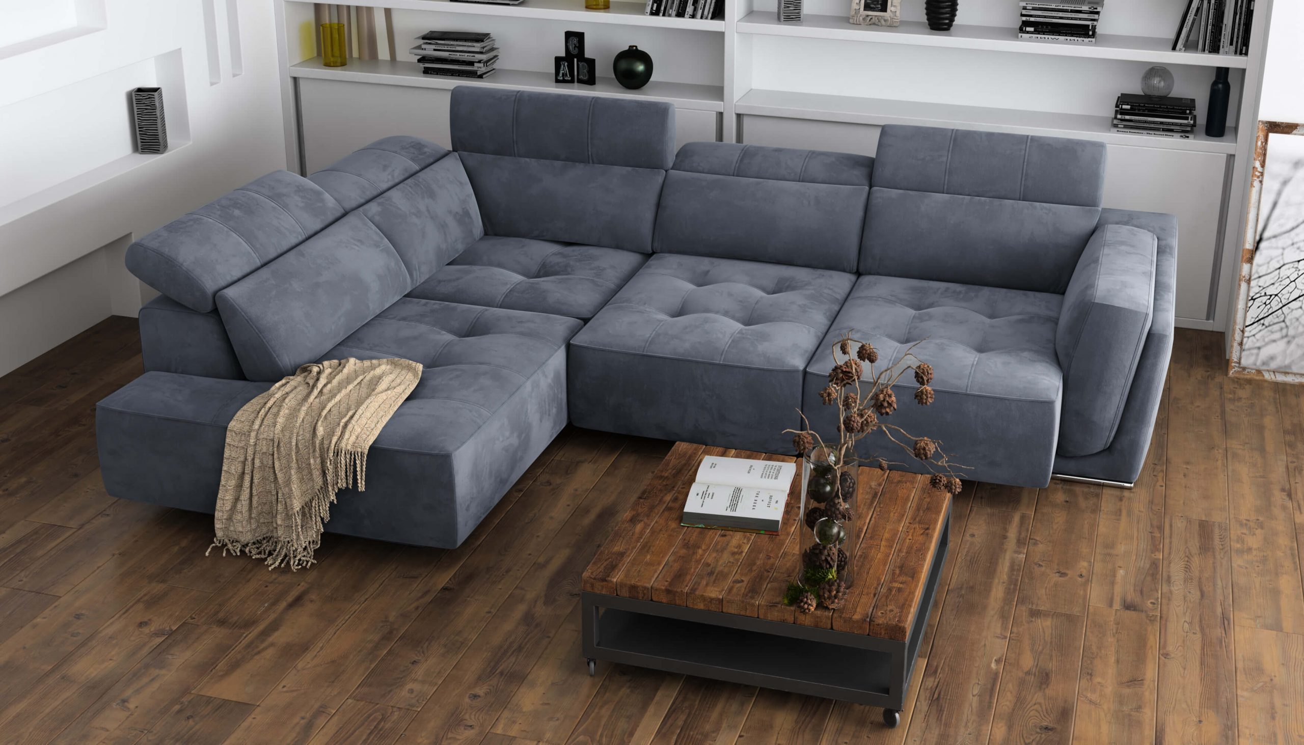 Bilbao Midnight Blue Sectional Sofa Left Bumper Chaise - Image 2