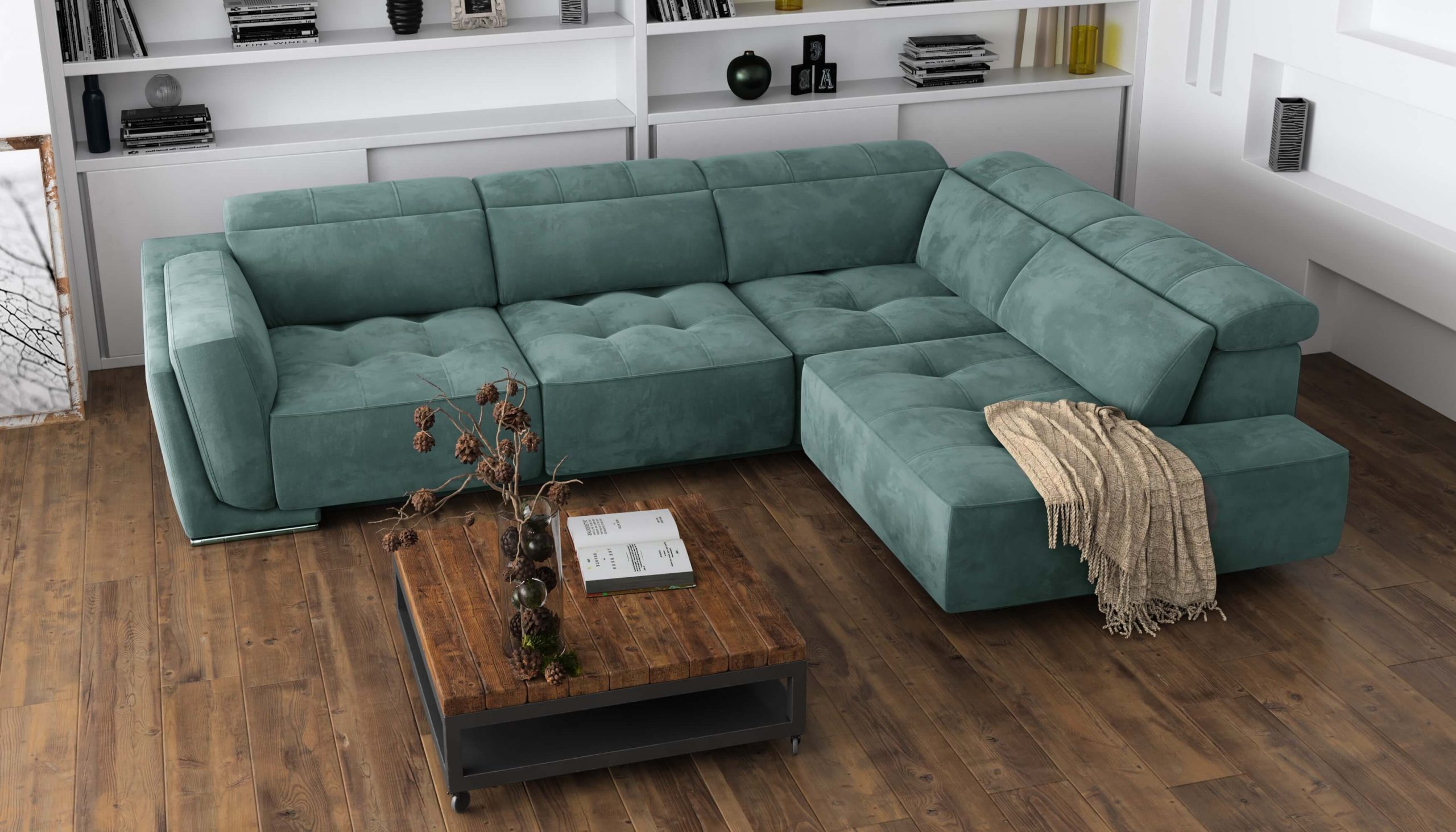 Bilbao Ocean Teal Sectional Sofa Right Bumper Chaise - Image 2