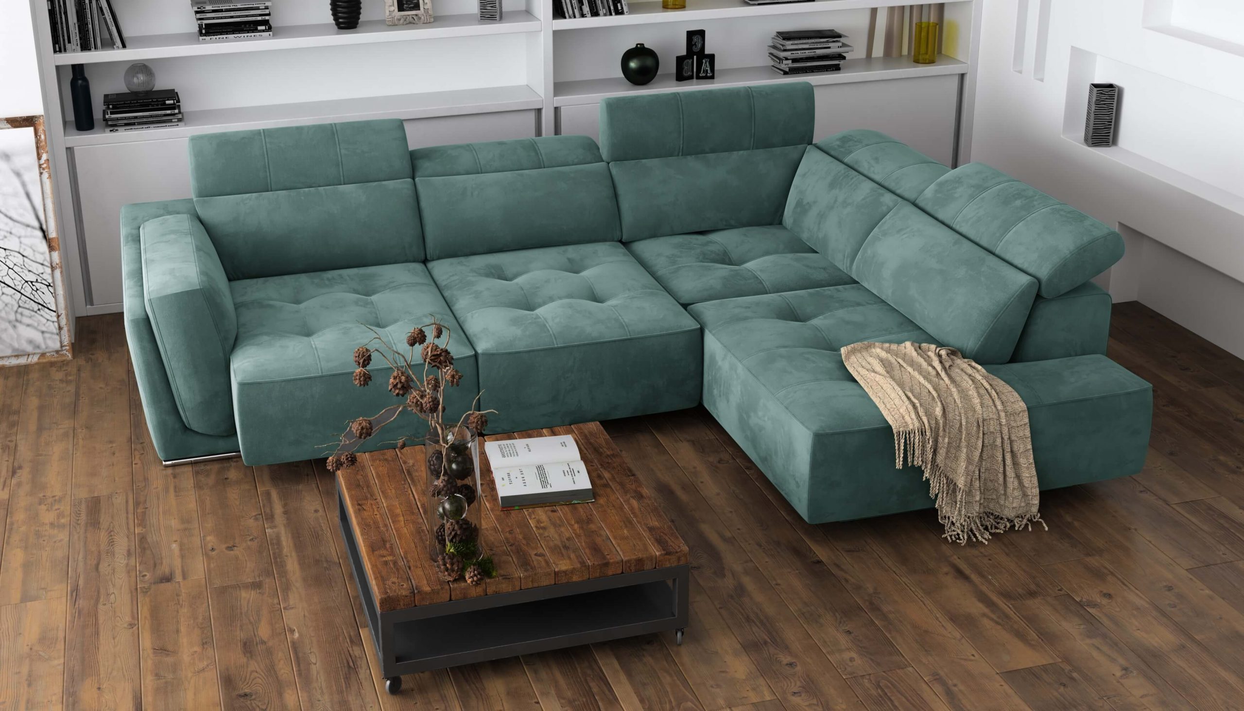Bilbao Ocean Teal Sectional Sofa Right Bumper Chaise - Image 4