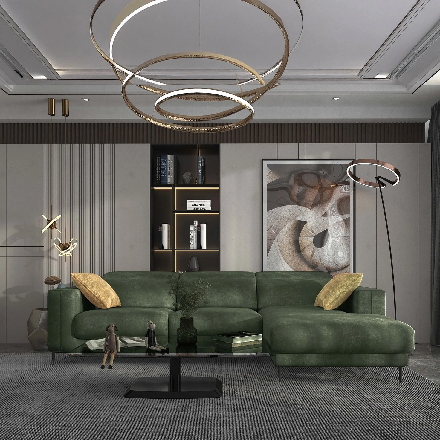 Lugo Verde Green Sectional Sofa Right Chaise