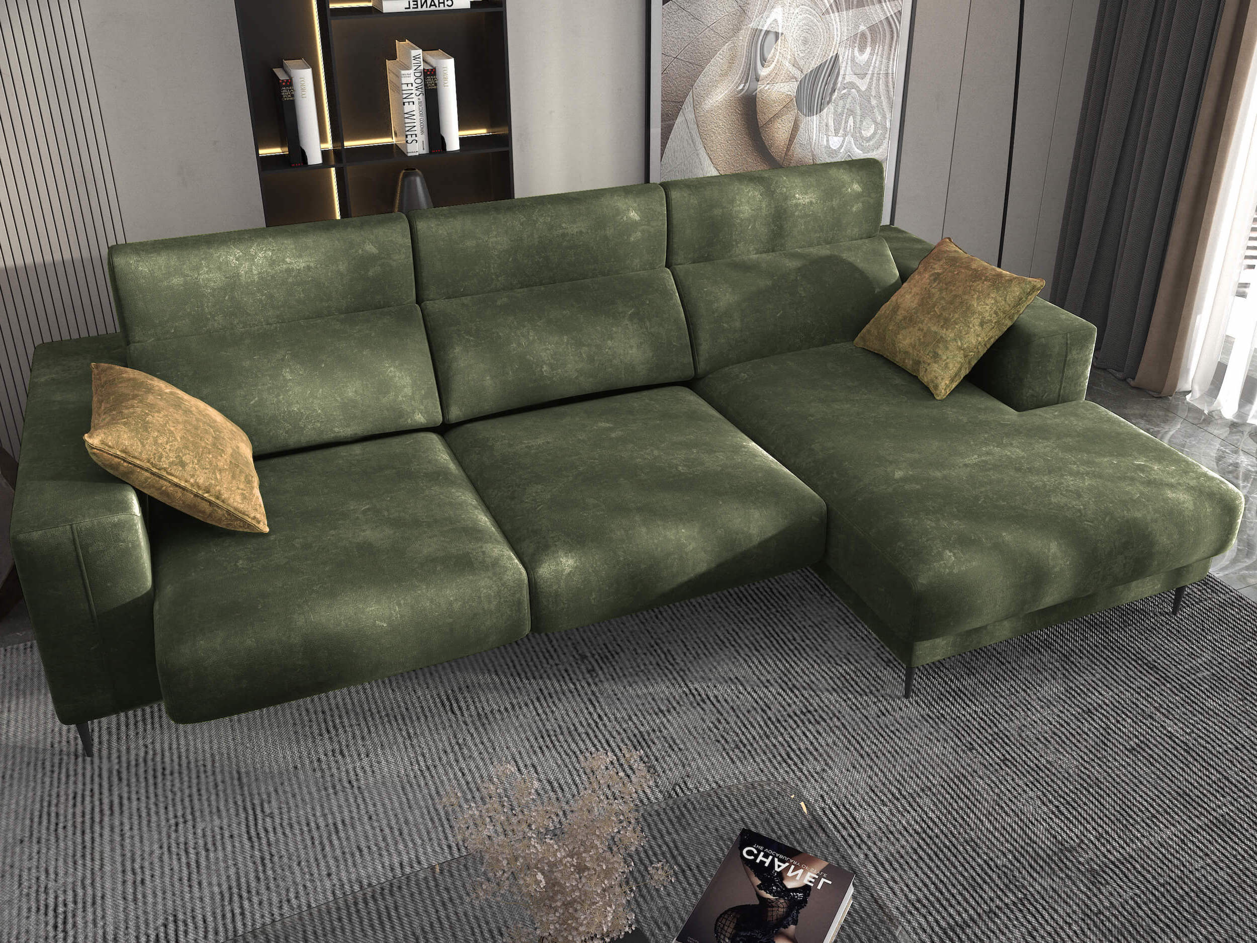 Lugo Verde Green Sectional Sofa Right Chaise - Image 2