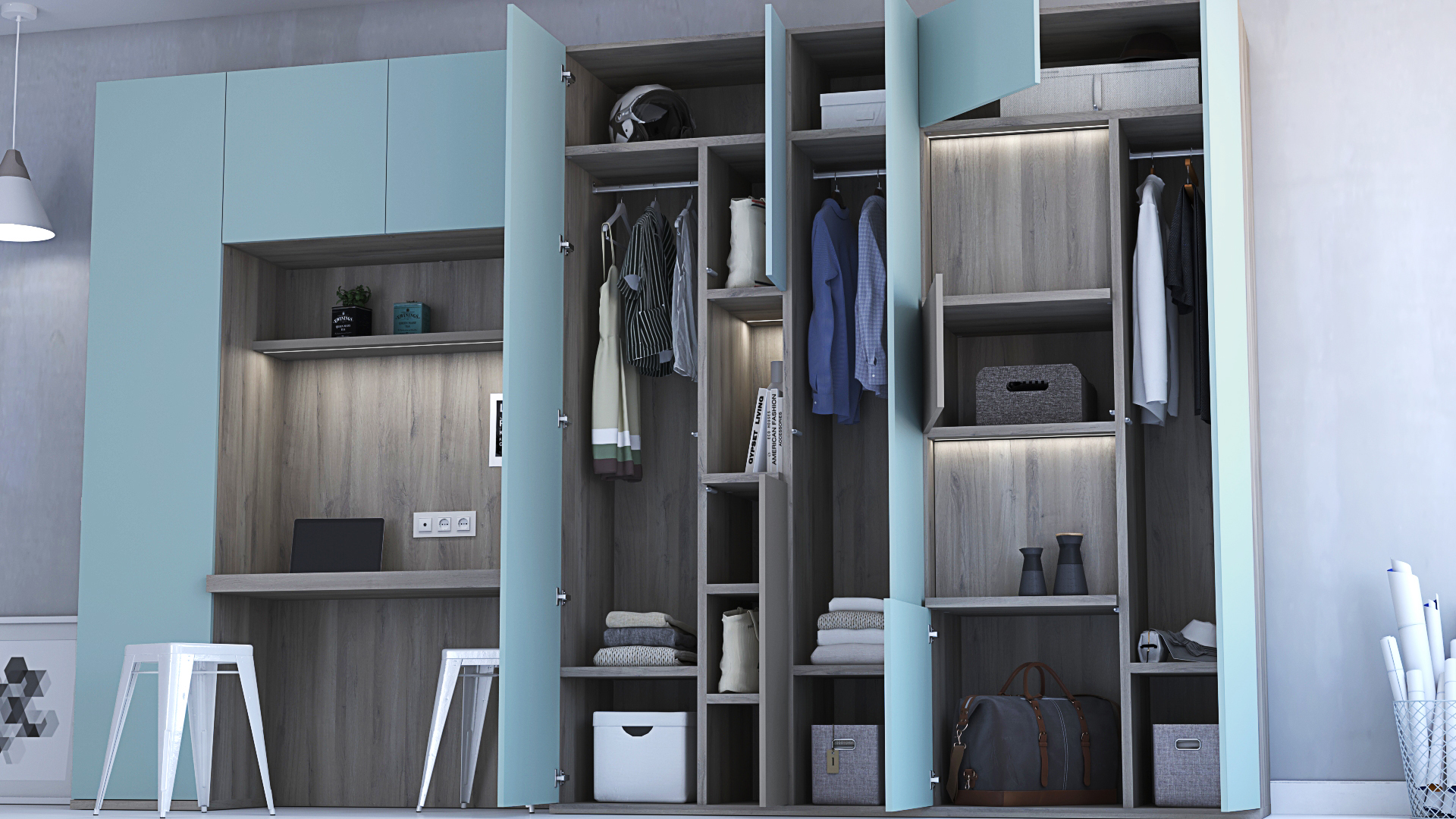 Océano Studio Wardrobe with Built-In Desk - Image 4
