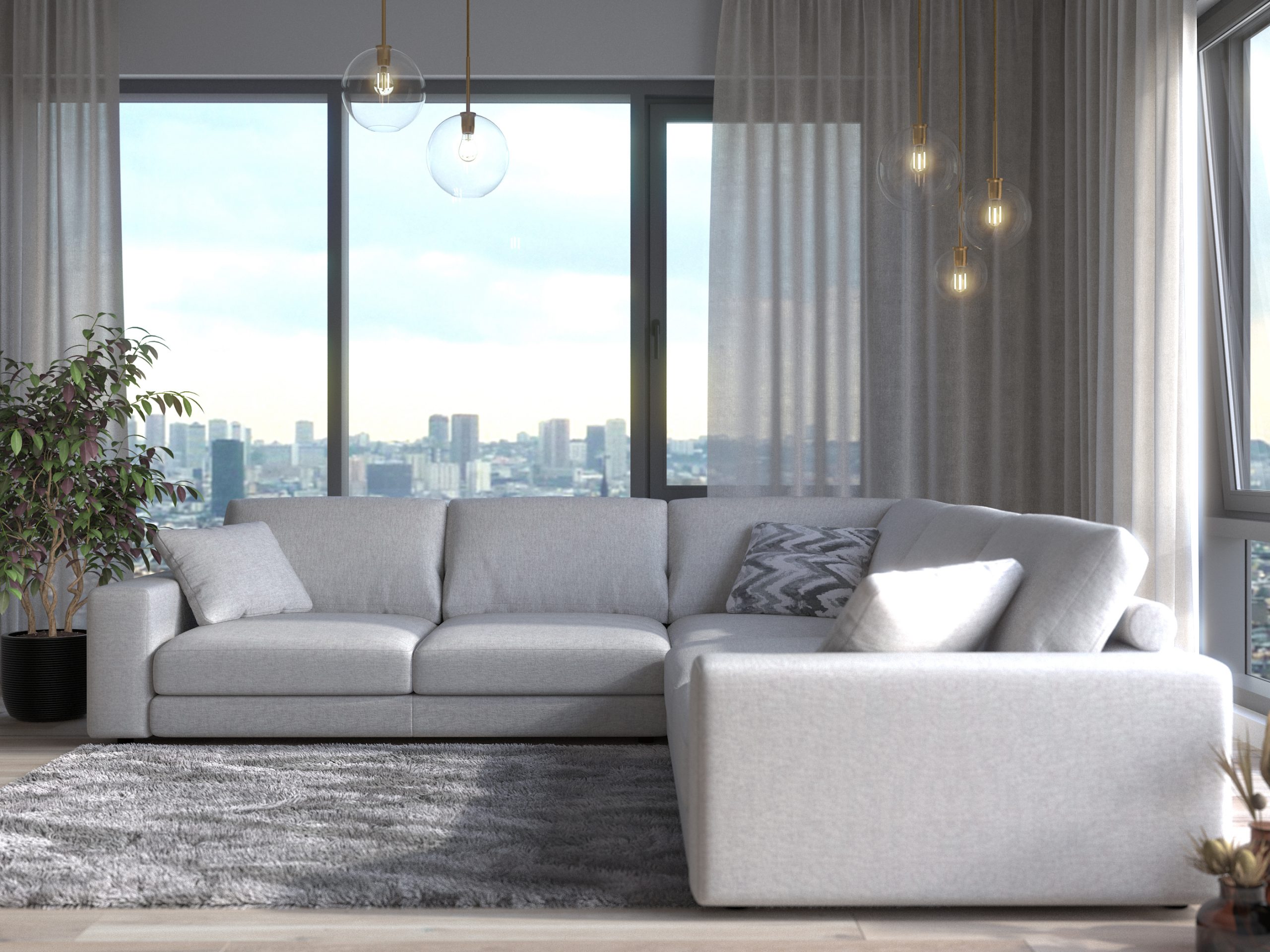 Toledo L-shape Sectional in light gray fabric - Image 2