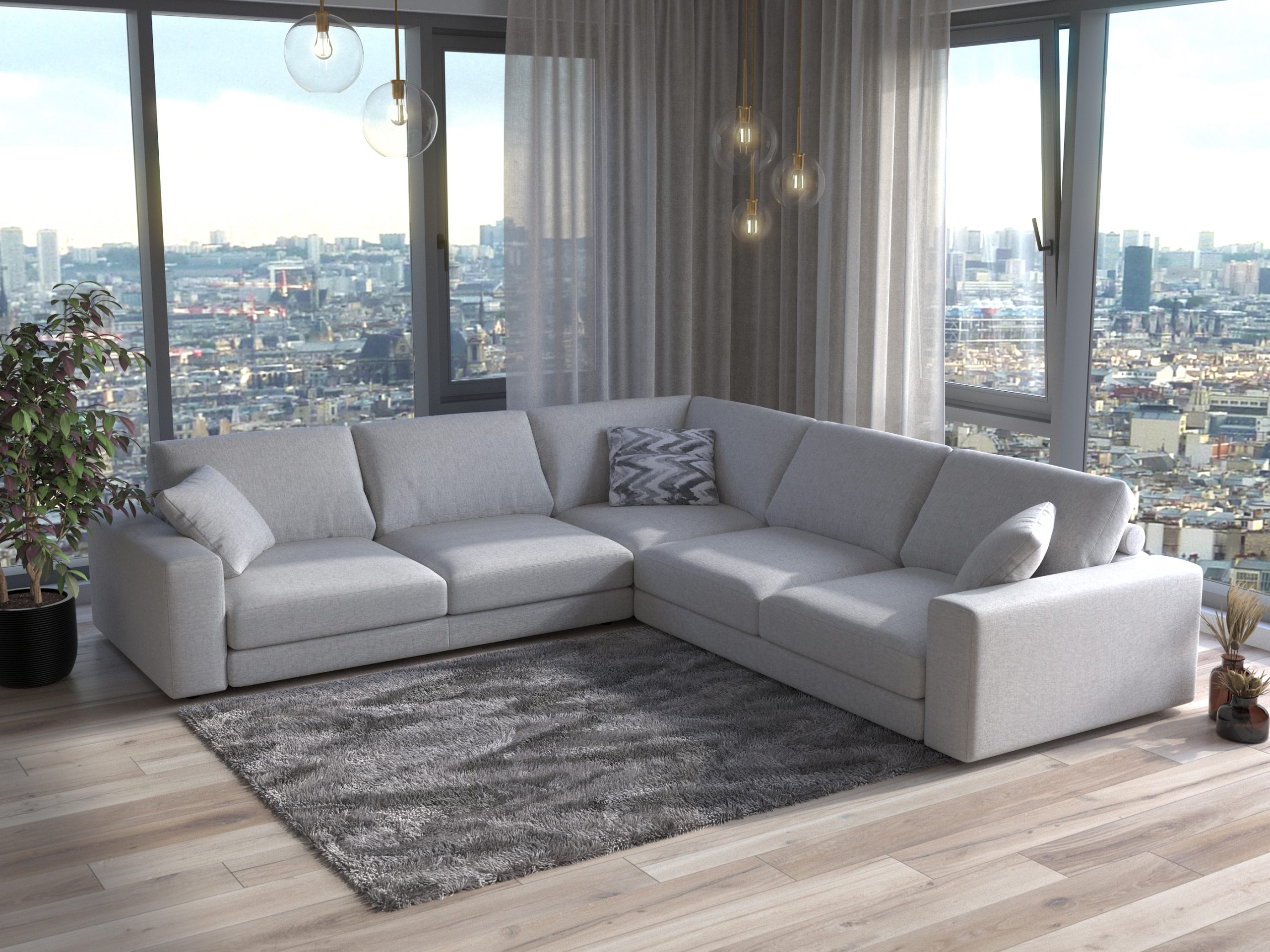 Toledo L-shape Sectional in light gray fabric - Image 3