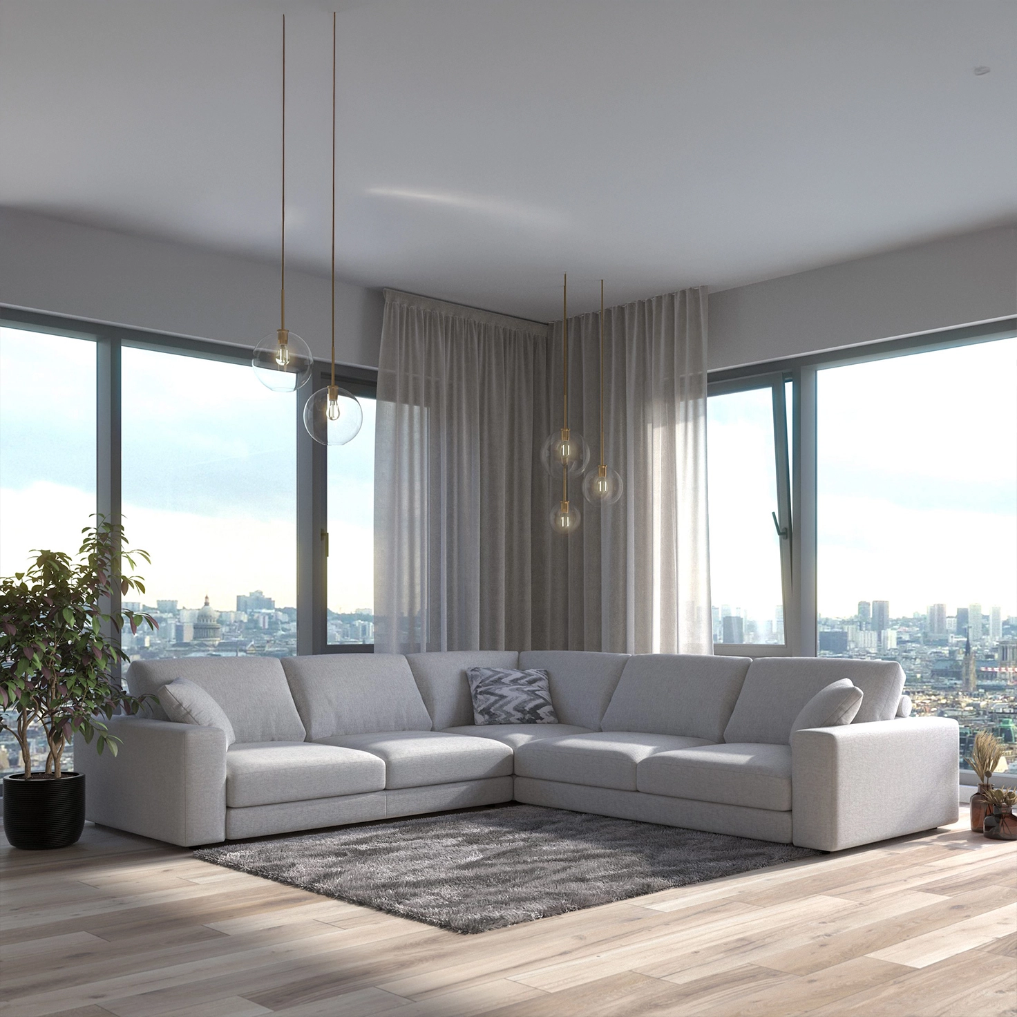 Toledo L-shape Sectional in light gray fabric