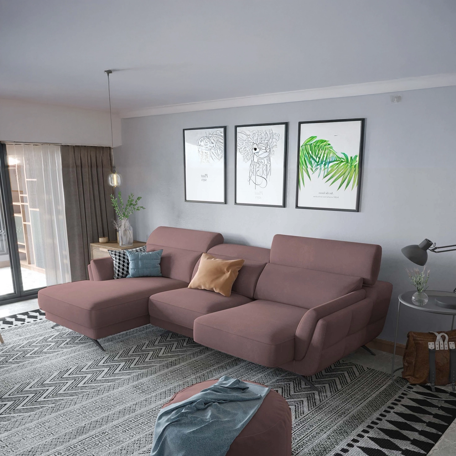 Ronda Rose Brown Sectional Left Facing Chaise