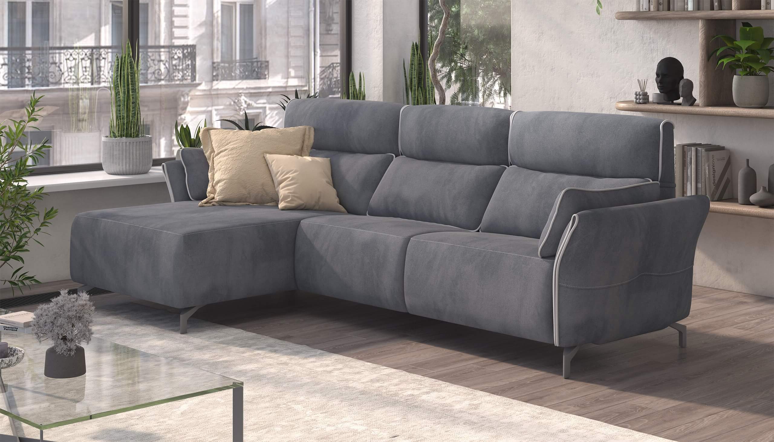 Adriana Blue Gray Sectional Sofa Left Chaise with two power recliners - Image 2