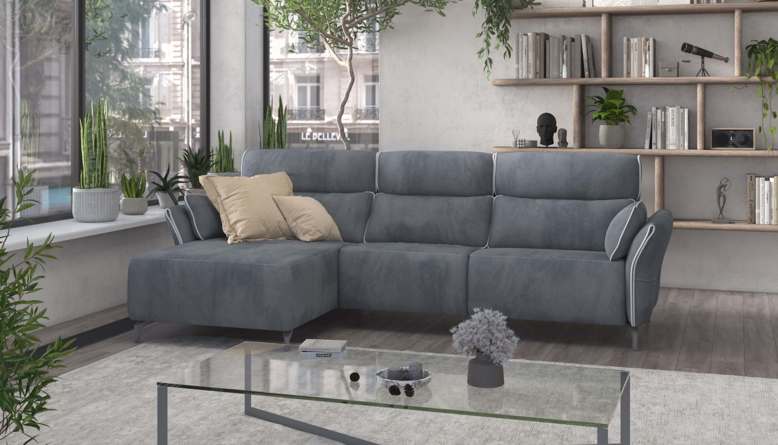 Adriana Blue Gray Sectional Sofa Left Chaise with two power recliners - Image 19