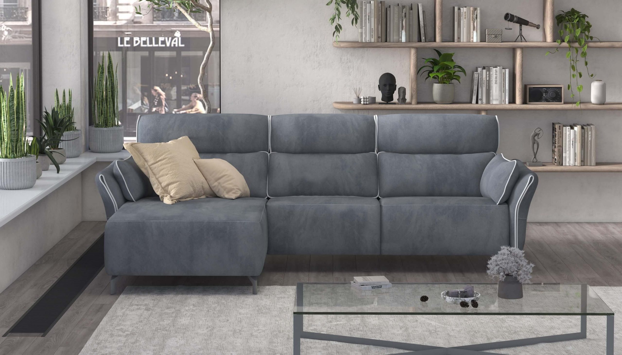 Adriana Blue Gray Sectional Sofa Left Chaise with two power recliners - Image 20