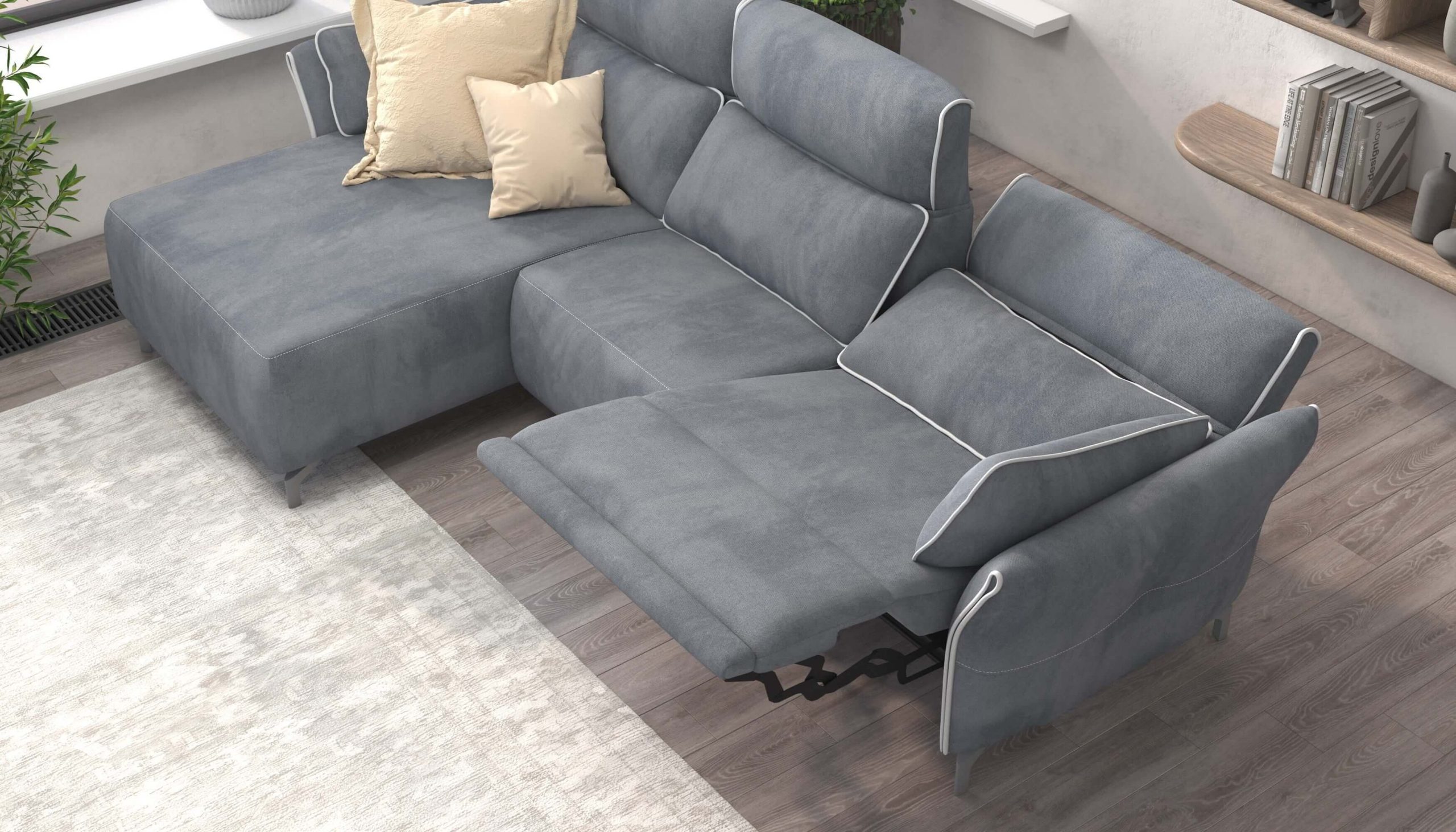 Adriana Blue Gray Sectional Sofa Left Chaise with two power recliners - Image 4