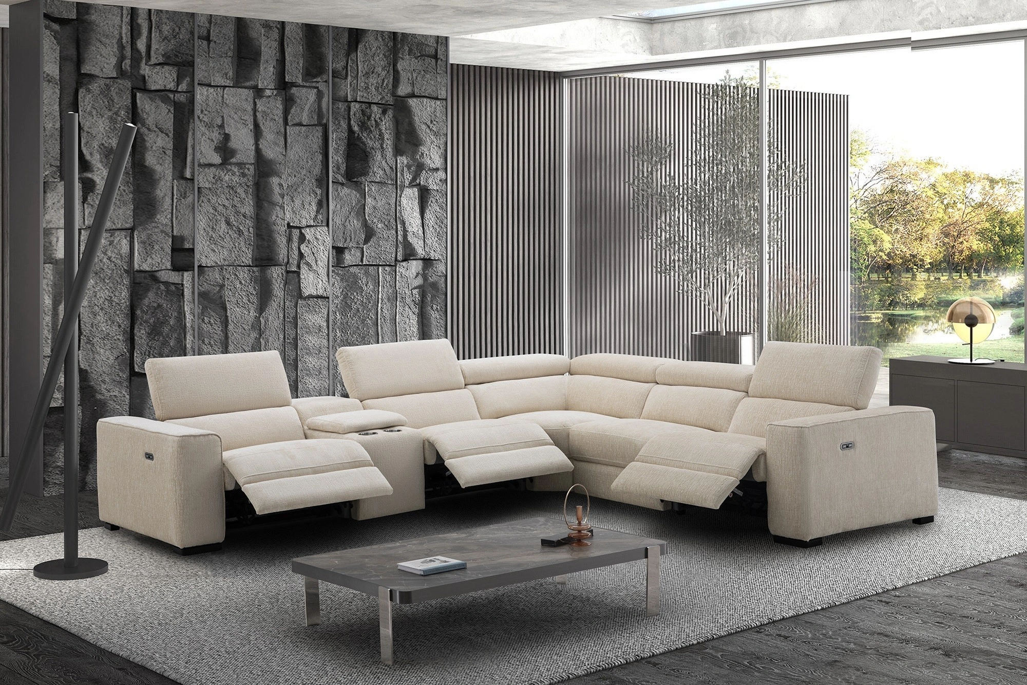 Bellaro Sand Fabric Sectional Sofa 6Pc Motion - Image 2