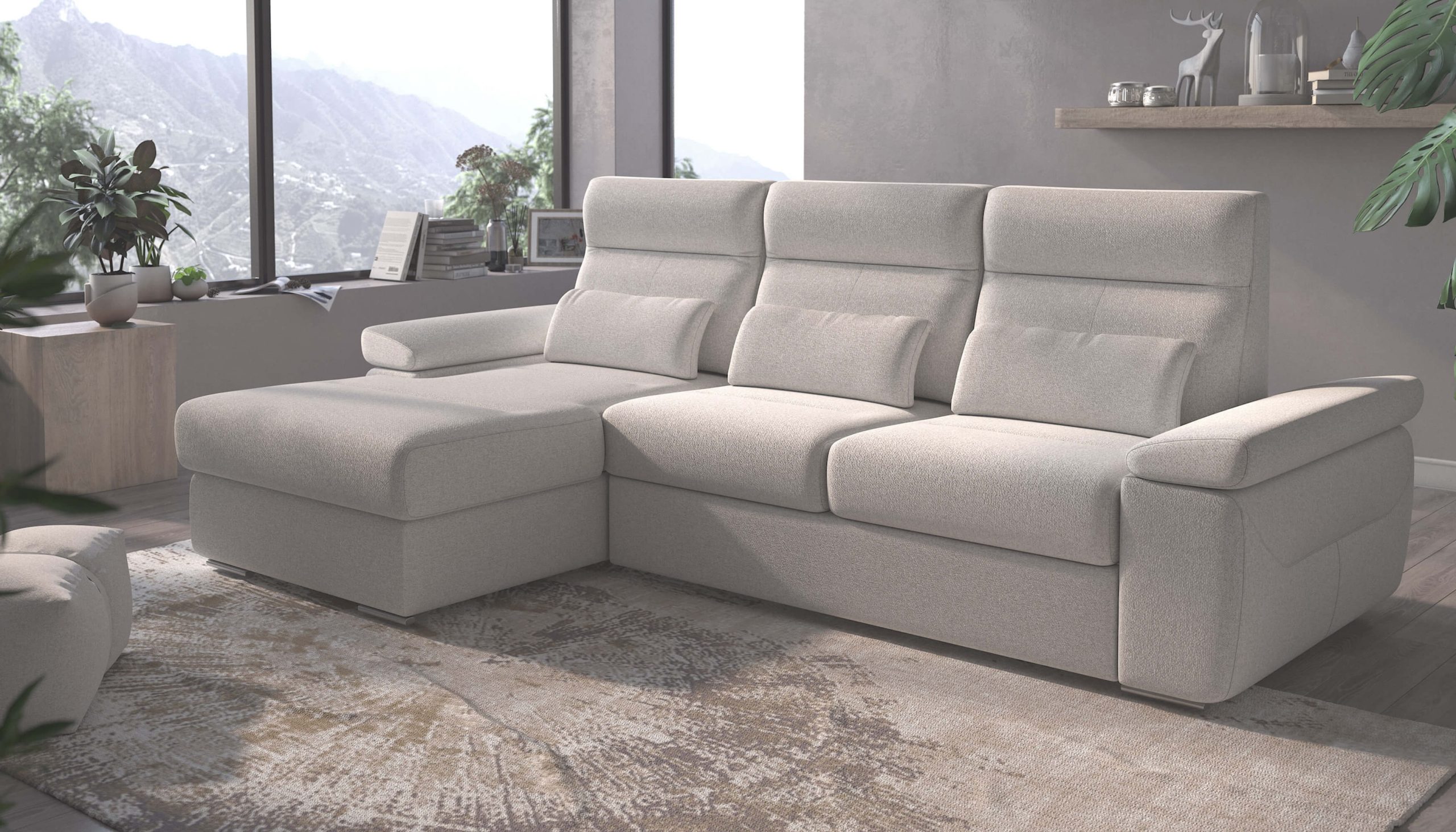 Granada Left Facing Chaise Off White Boucle Fabric Sectional Sofa Bed - Image 8