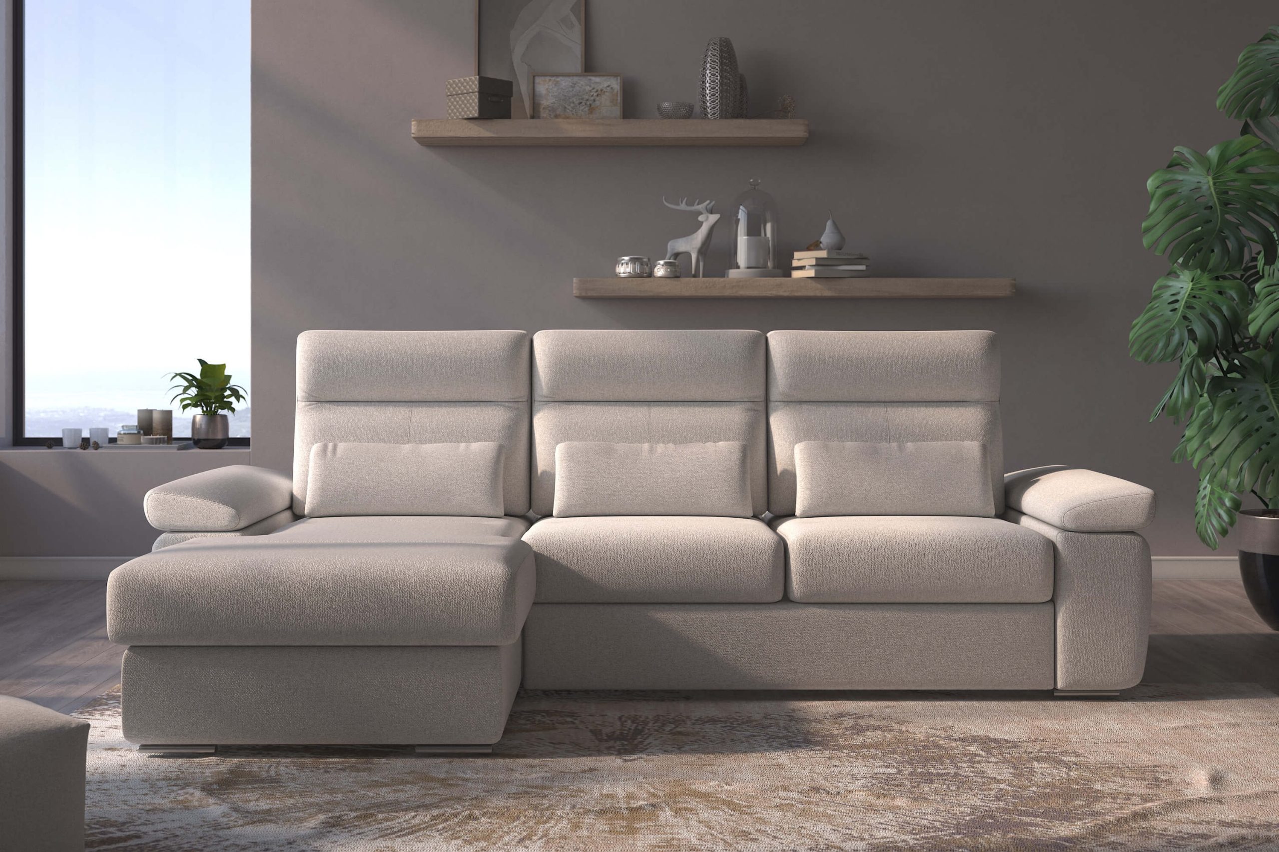 Granada Left Facing Chaise Off White Boucle Fabric Sectional Sofa Bed - Image 3