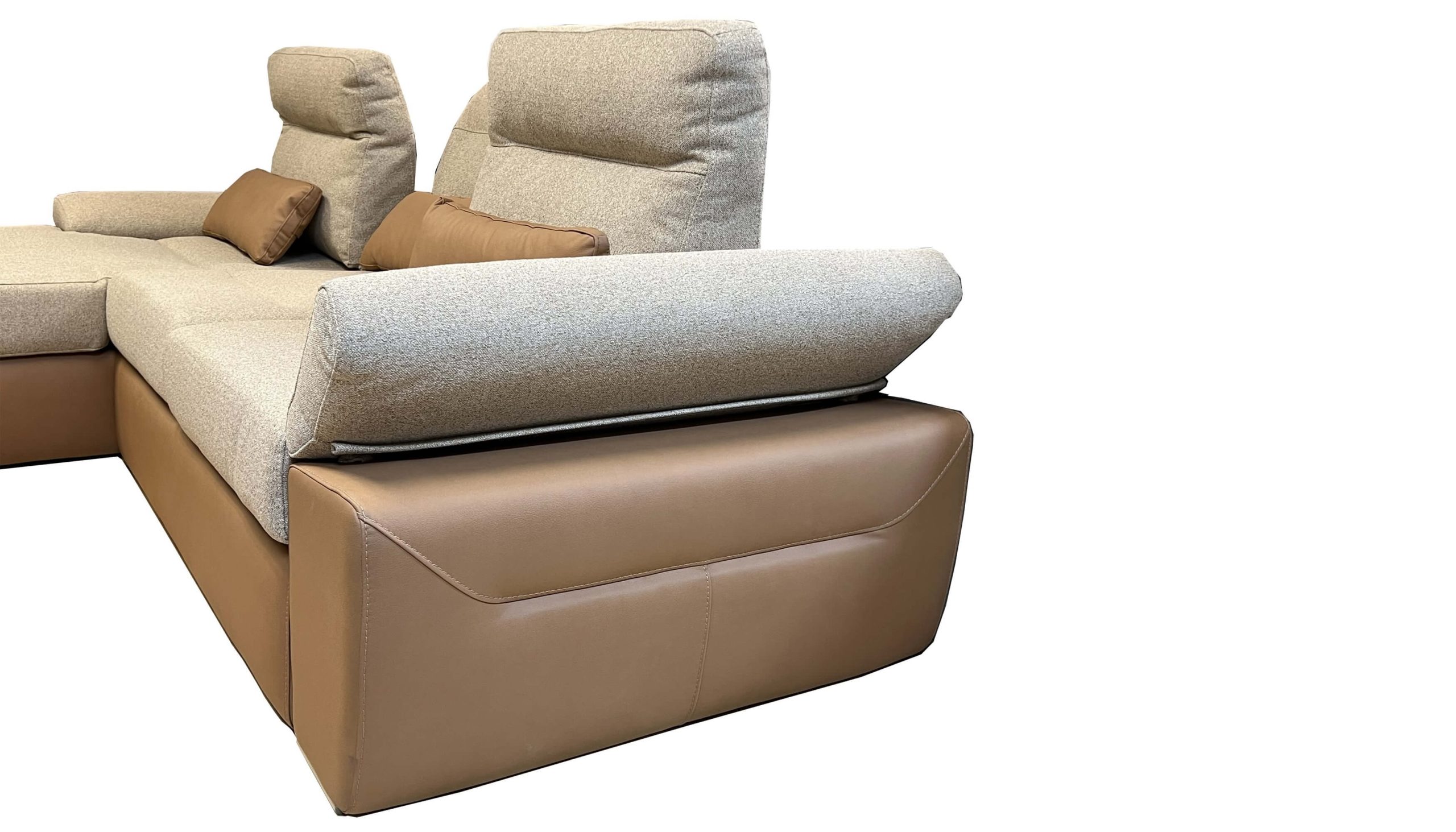 Granada Left Facing Chaise Beige and Cognac Two Tone Fabric Sectional Sofa Bed - Image 3